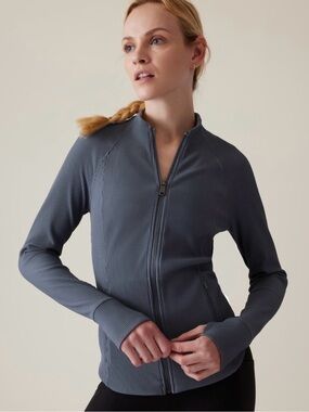 Athleta Ribbed Zip-Front Jacket in Slate Gray Blue
